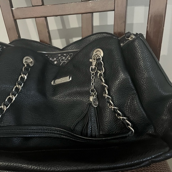 Black Leather Chain Tote Bag - Picture 1 of 4